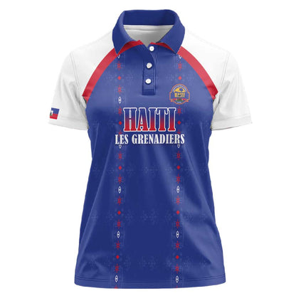 Custom Afro-Haitians Football Pride Women Polo Shirt Les Grenadiers Veve Vodou Blue Version - African Pride