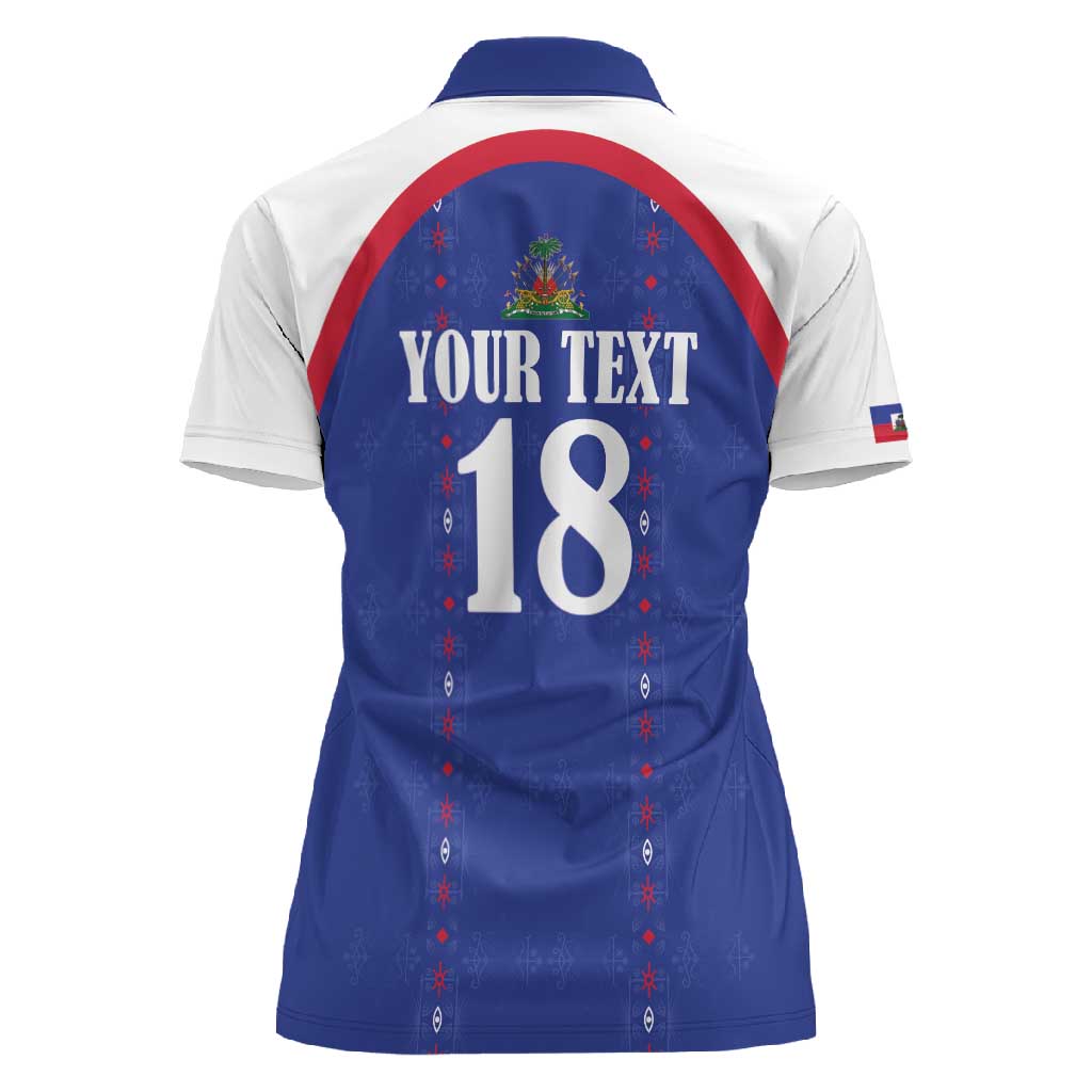 Custom Afro-Haitians Football Pride Women Polo Shirt Les Grenadiers Veve Vodou Blue Version - African Pride