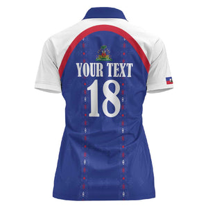 Custom Afro-Haitians Football Pride Women Polo Shirt Les Grenadiers Veve Vodou Blue Version - African Pride
