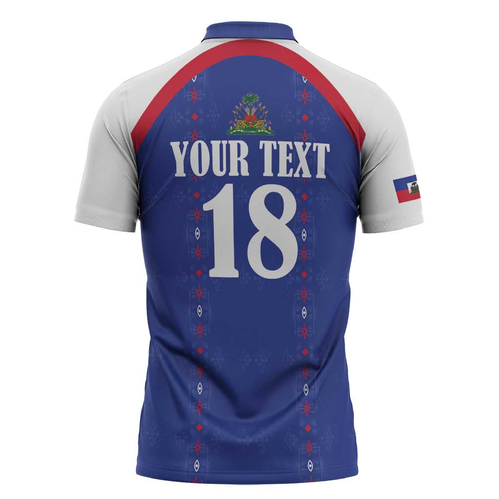 Custom Afro-Haitians Football Pride Zipper Polo Shirt Les Grenadiers Veve Vodou Blue Version