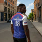 Custom Afro-Haitians Football Pride Zipper Polo Shirt Les Grenadiers Veve Vodou Blue Version