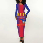 Afro-Haitians Pride Personalized Long Sleeve Bodycon Dress Neg Marron Haitian Heritage - African Pride