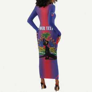 Afro-Haitians Pride Personalized Long Sleeve Bodycon Dress Neg Marron Haitian Heritage - African Pride