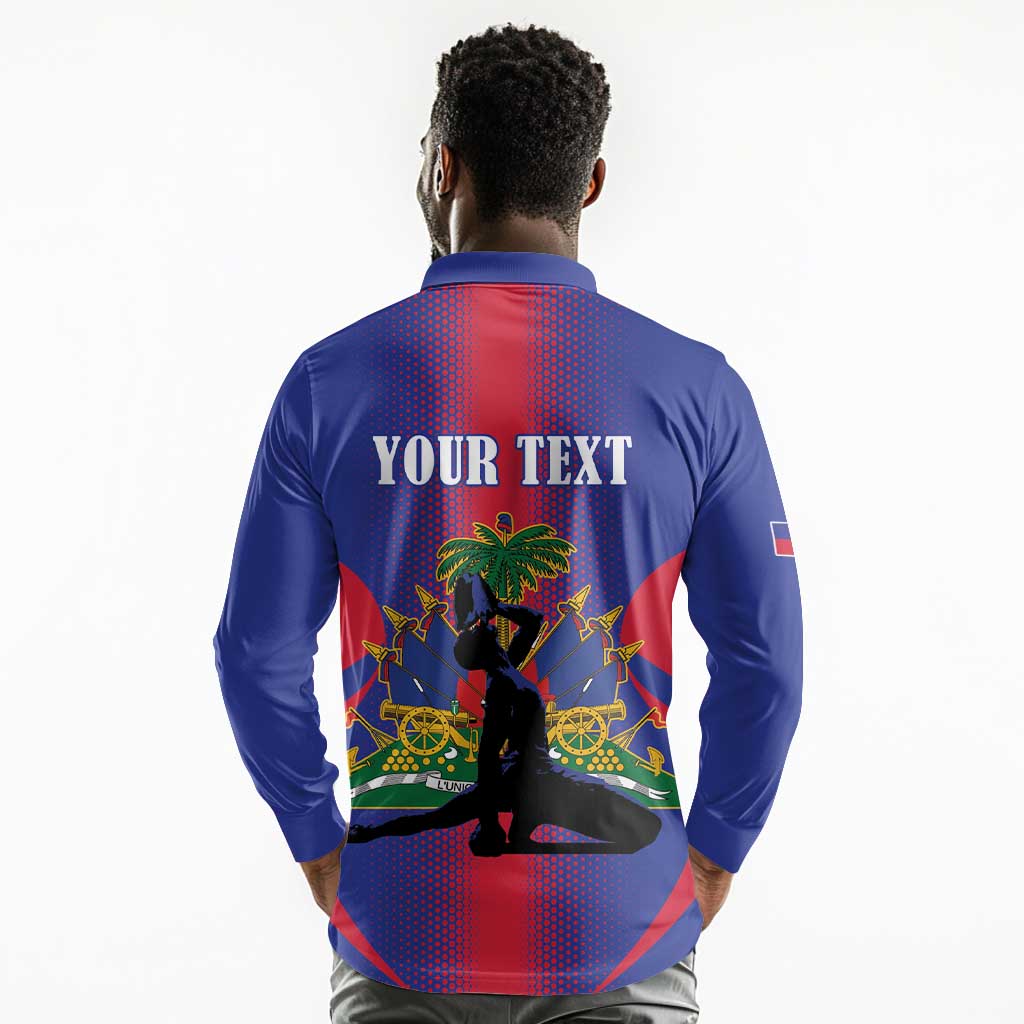 Afro-Haitians Pride Personalized Long Sleeve Polo Shirt Neg Marron Haitian Heritage - African Pride