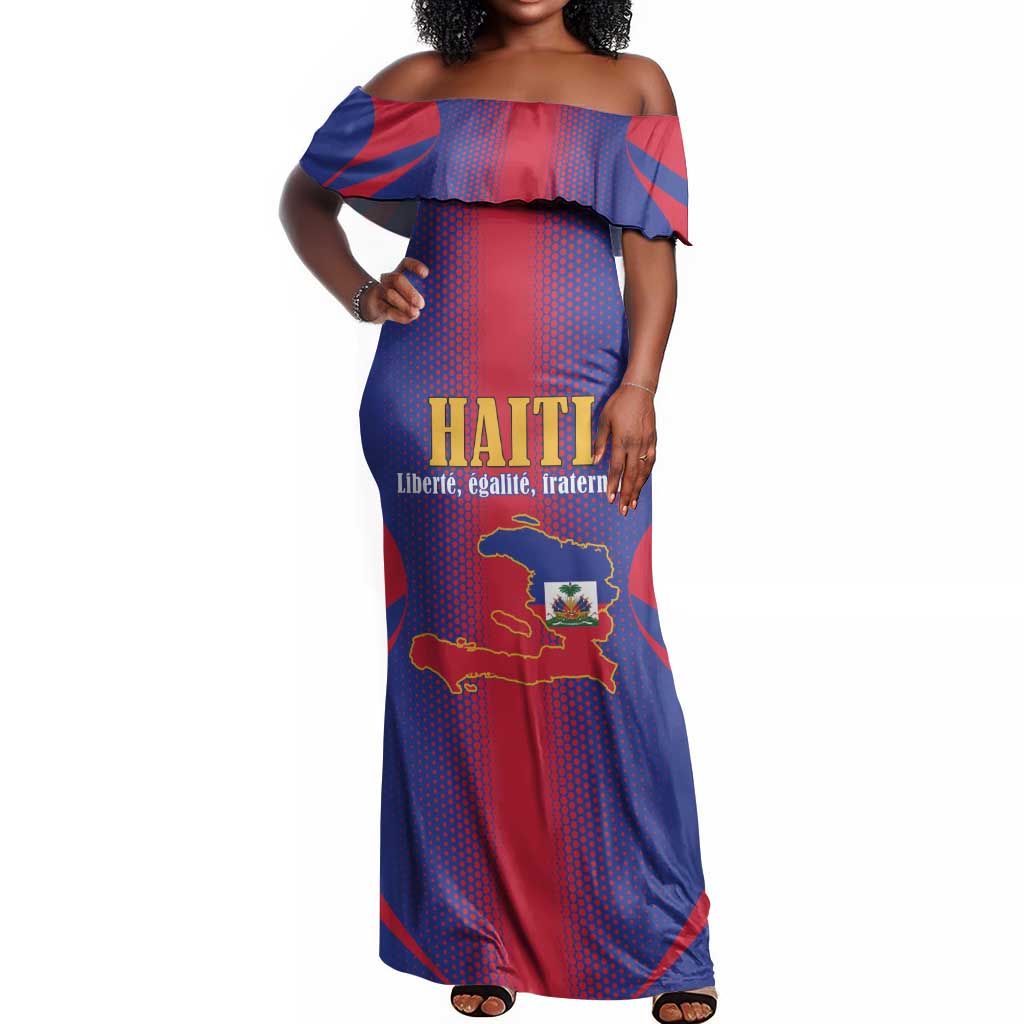 Afro-Haitians Pride Personalized Off Shoulder Maxi Dress Neg Marron Haitian Heritage - African Pride