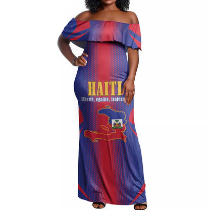 Afro-Haitians Pride Personalized Off Shoulder Maxi Dress Neg Marron Haitian Heritage - African Pride