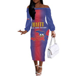 Afro-Haitians Pride Personalized Off The Shoulder Long Sleeve Dress Neg Marron Haitian Heritage - African Pride
