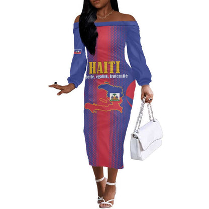 Afro-Haitians Pride Personalized Off The Shoulder Long Sleeve Dress Neg Marron Haitian Heritage - African Pride