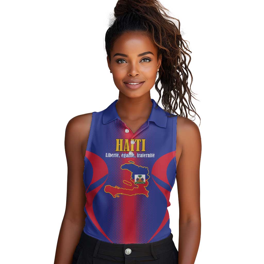 Afro-Haitians Pride Personalized Women Sleeveless Polo Shirt Neg Marron Haitian Heritage - African Pride