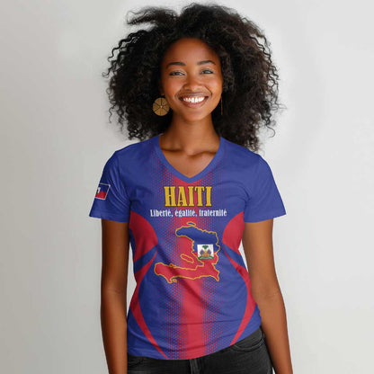 Afro-Haitians Pride Personalized Women V-Neck T-Shirt Neg Marron Haitian Heritage LT18