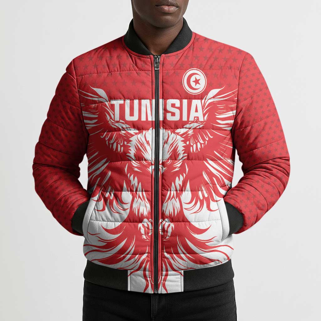 Custom Tunisia Football Bomber Puffer Jacket Eagles of Carthage Spirit - African Pride