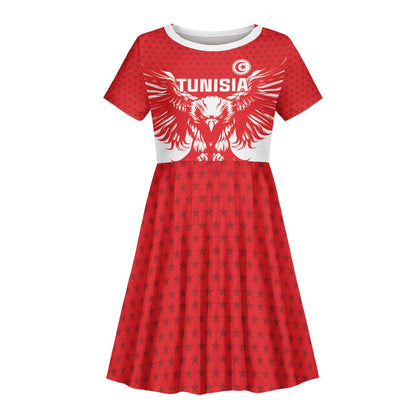 Custom Tunisia Football Kid Short Sleeve Dress Eagles of Carthage Spirit - African Pride