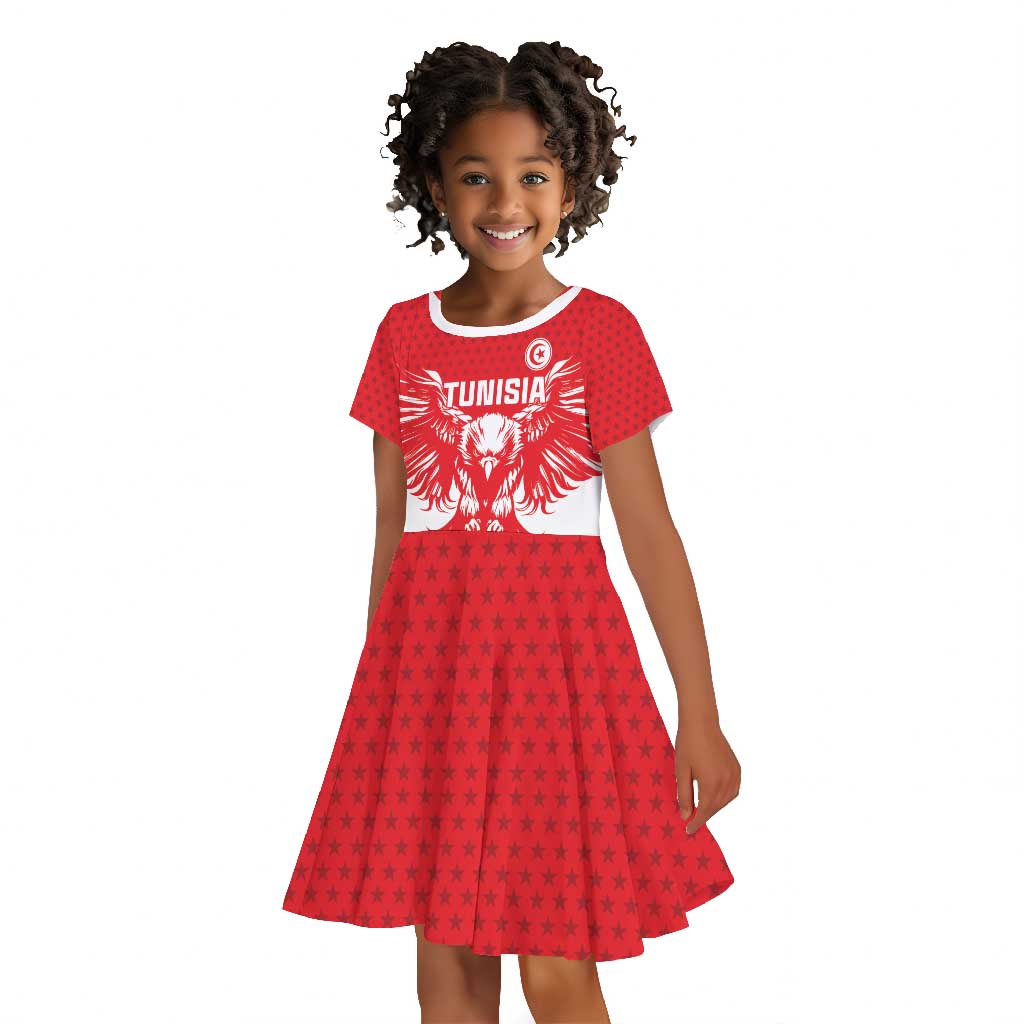 Custom Tunisia Football Kid Short Sleeve Dress Eagles of Carthage Spirit - African Pride