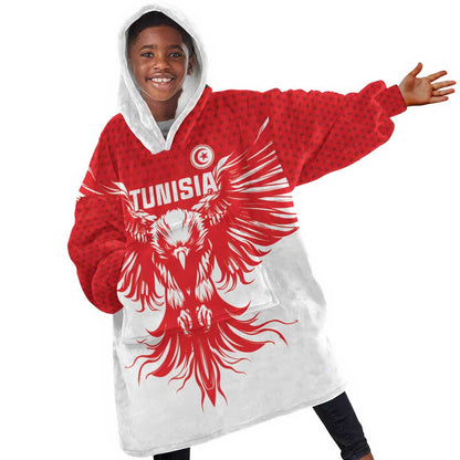 Custom Tunisia Football Kid Wearable Blanket Hoodie Eagles of Carthage Spirit - African Pride