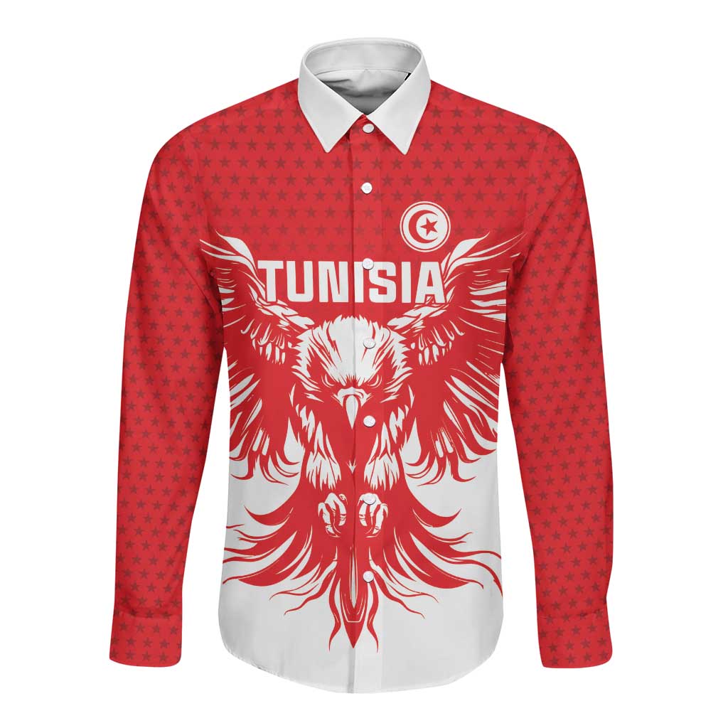 Custom Tunisia Football Long Sleeve Button Shirt Eagles of Carthage Spirit - African Pride