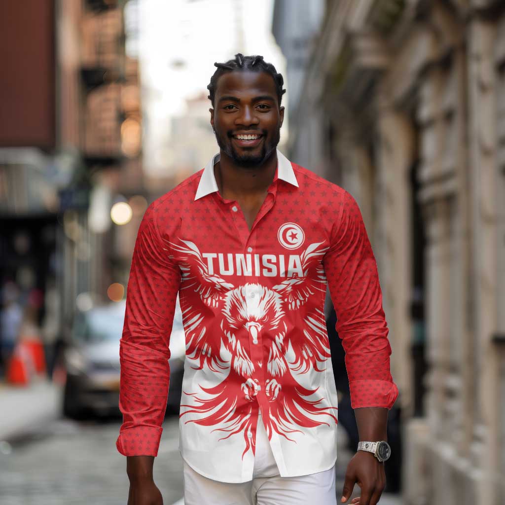 Custom Tunisia Football Long Sleeve Button Shirt Eagles of Carthage Spirit - African Pride