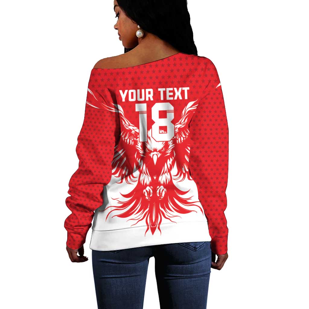Custom Tunisia Football Off Shoulder Sweater Eagles of Carthage Spirit - African Pride