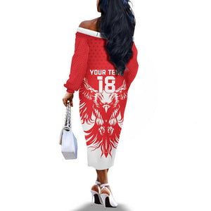 Custom Tunisia Football Off The Shoulder Long Sleeve Dress Eagles of Carthage Spirit - African Pride