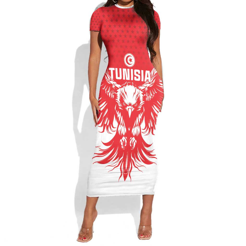 Custom Tunisia Football Short Sleeve Bodycon Dress Eagles of Carthage Spirit - African Pride