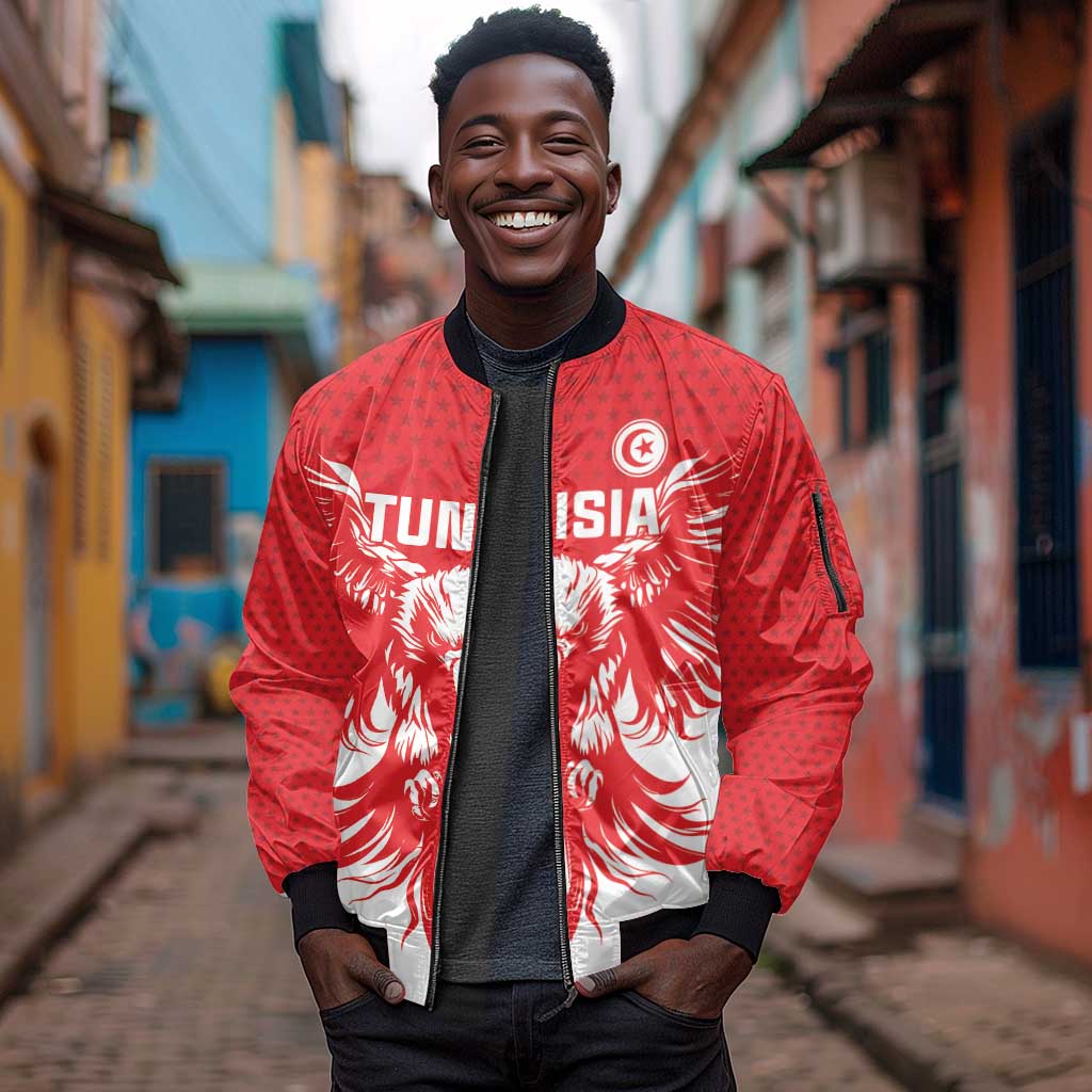 Custom Tunisia Football Sleeve Zip Bomber Jacket Eagles of Carthage Spirit - African Pride