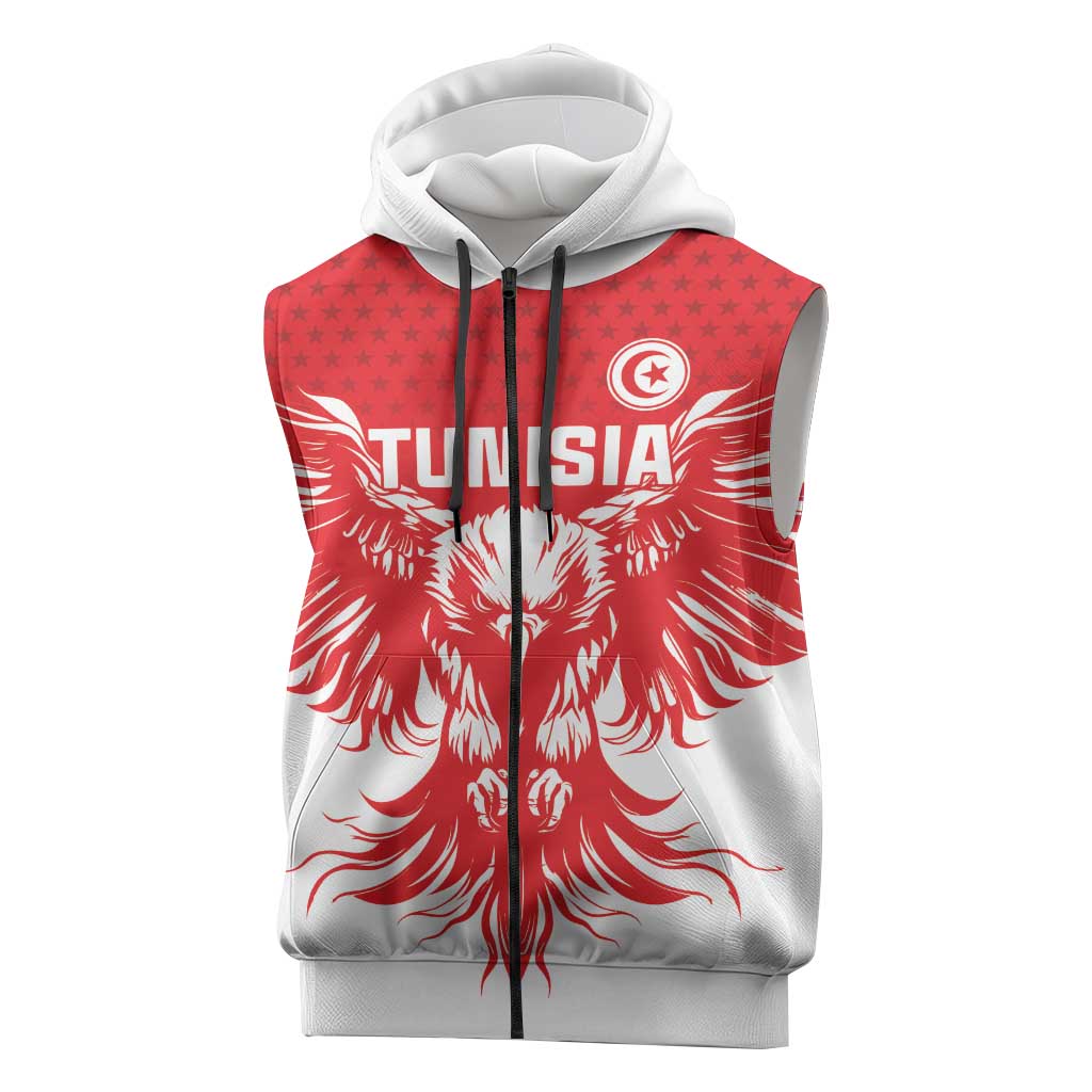 Custom Tunisia Football Sleeveless Zip Hoodie Eagles of Carthage Spirit - African Pride