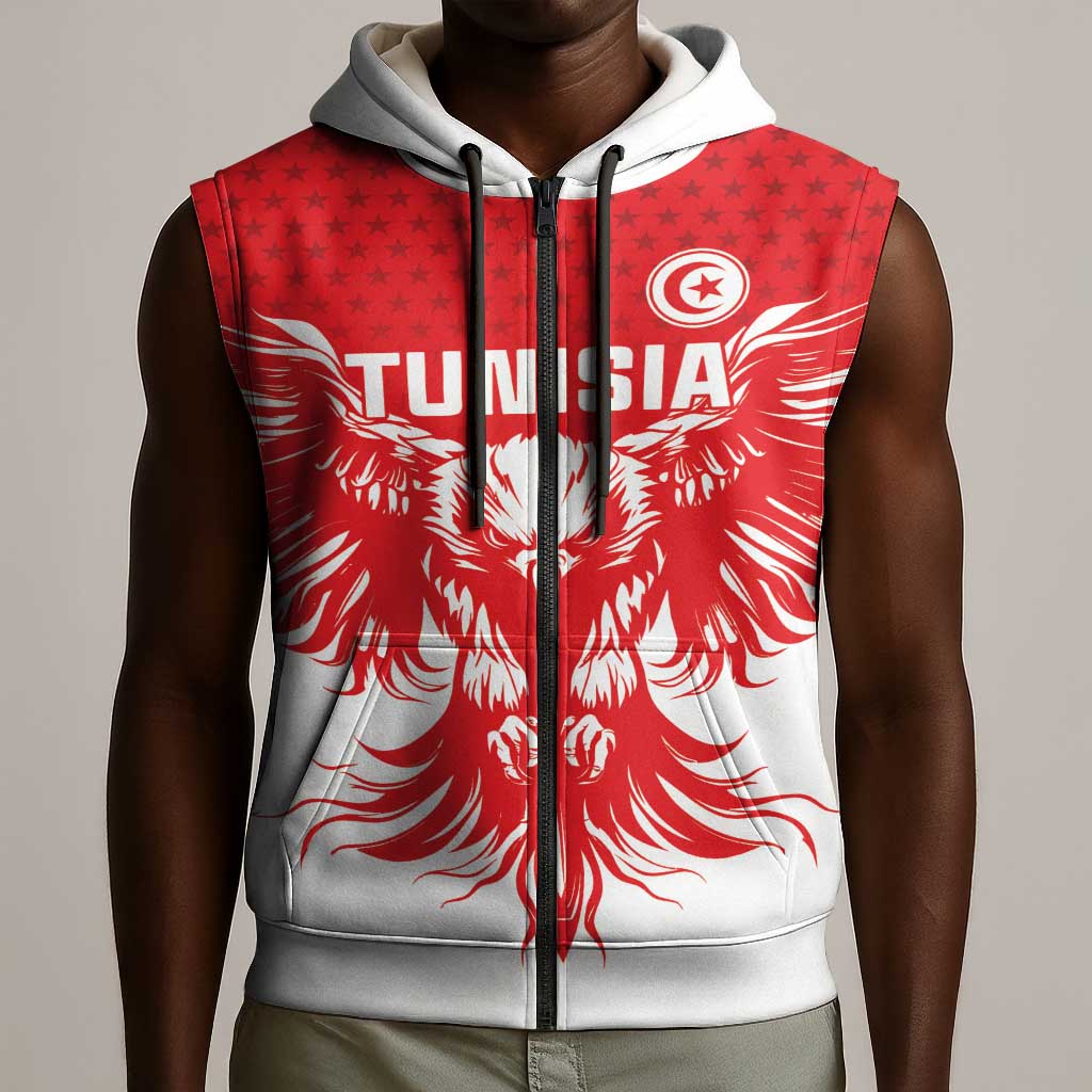 Custom Tunisia Football Sleeveless Zip Hoodie Eagles of Carthage Spirit - African Pride