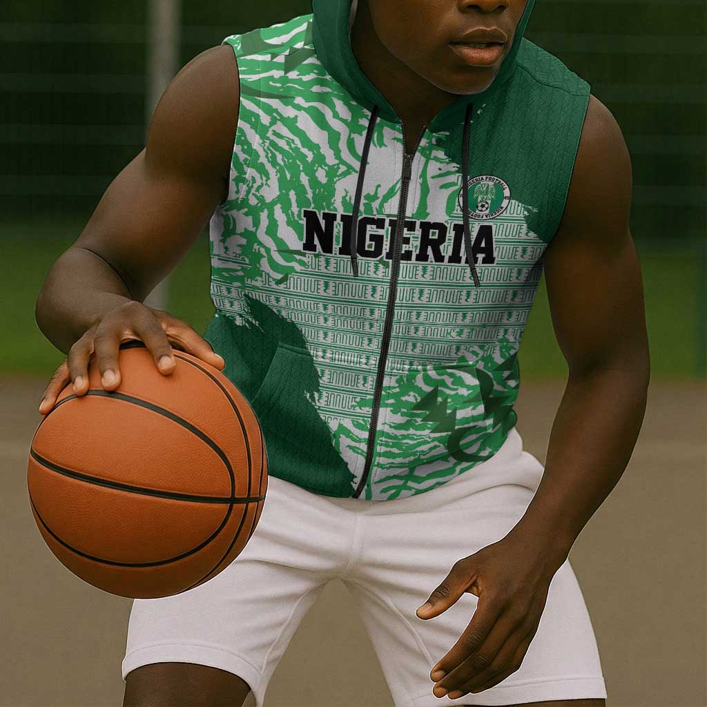 Custom Nigeria Fooball Sleeveless Zip Hoodie Super Eagles National Pride