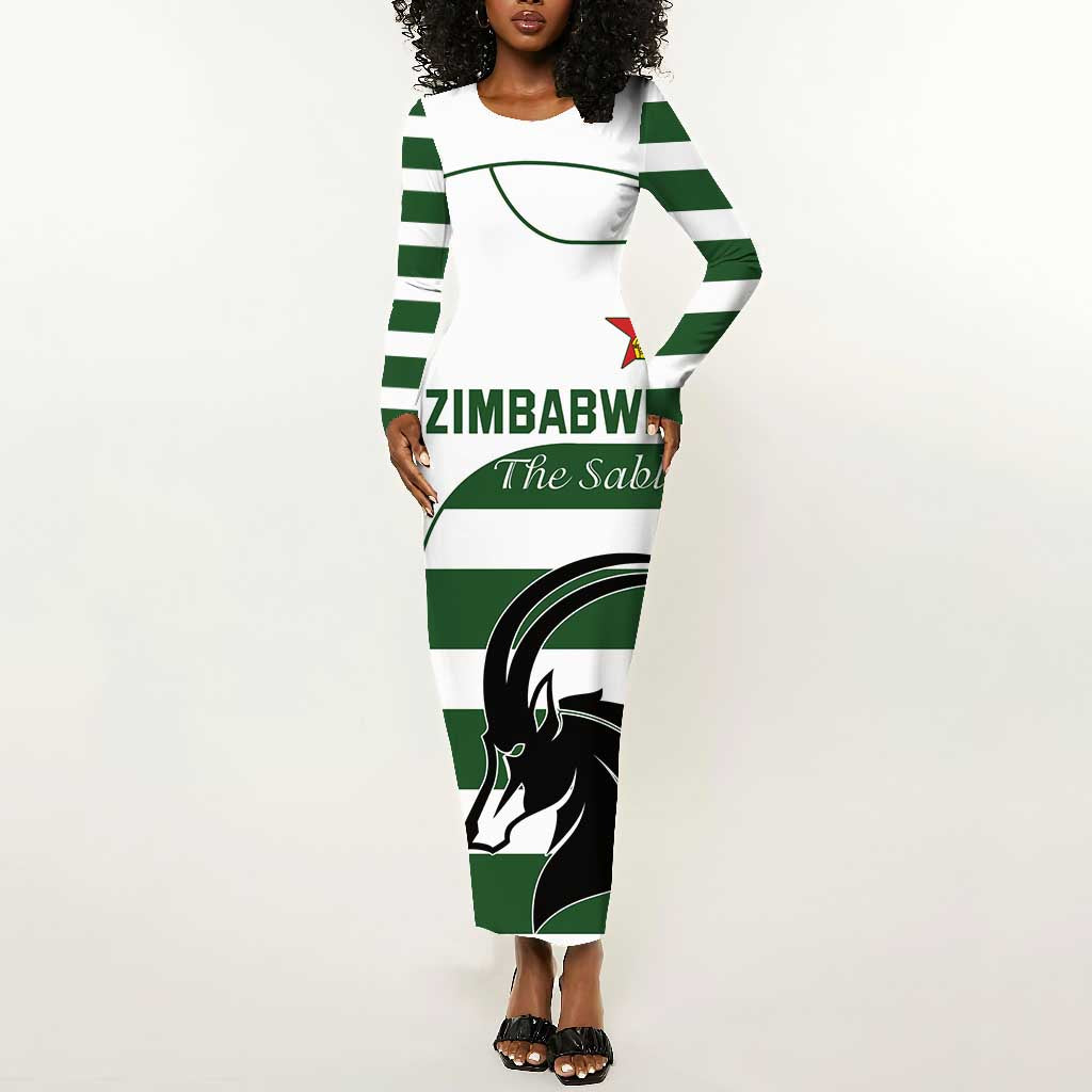 Custom Zimbabwe Sables Rugby Long Sleeve Bodycon Dress Go Champion - African Pride