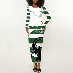 Custom Zimbabwe Sables Rugby Long Sleeve Bodycon Dress Go Champion - African Pride