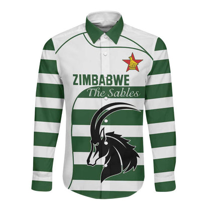 Custom Zimbabwe Sables Rugby Long Sleeve Button Shirt Go Champion - African Pride