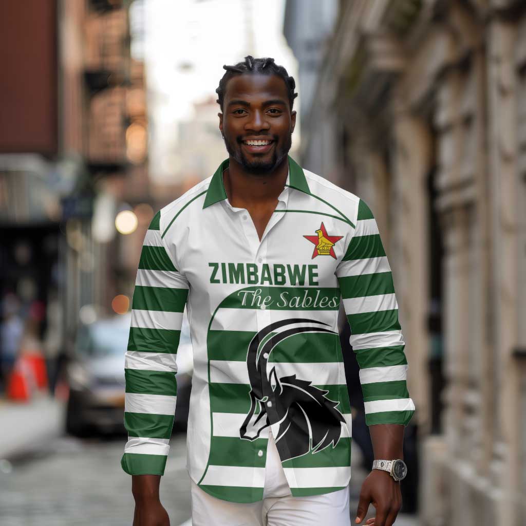 Custom Zimbabwe Sables Rugby Long Sleeve Button Shirt Go Champion - African Pride