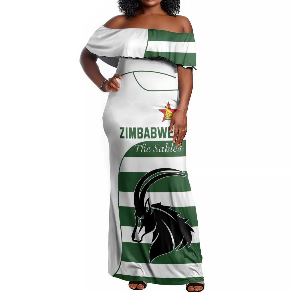 Custom Zimbabwe Sables Rugby Off Shoulder Maxi Dress Go Champion - African Pride