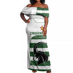 Custom Zimbabwe Sables Rugby Off Shoulder Maxi Dress Go Champion - African Pride