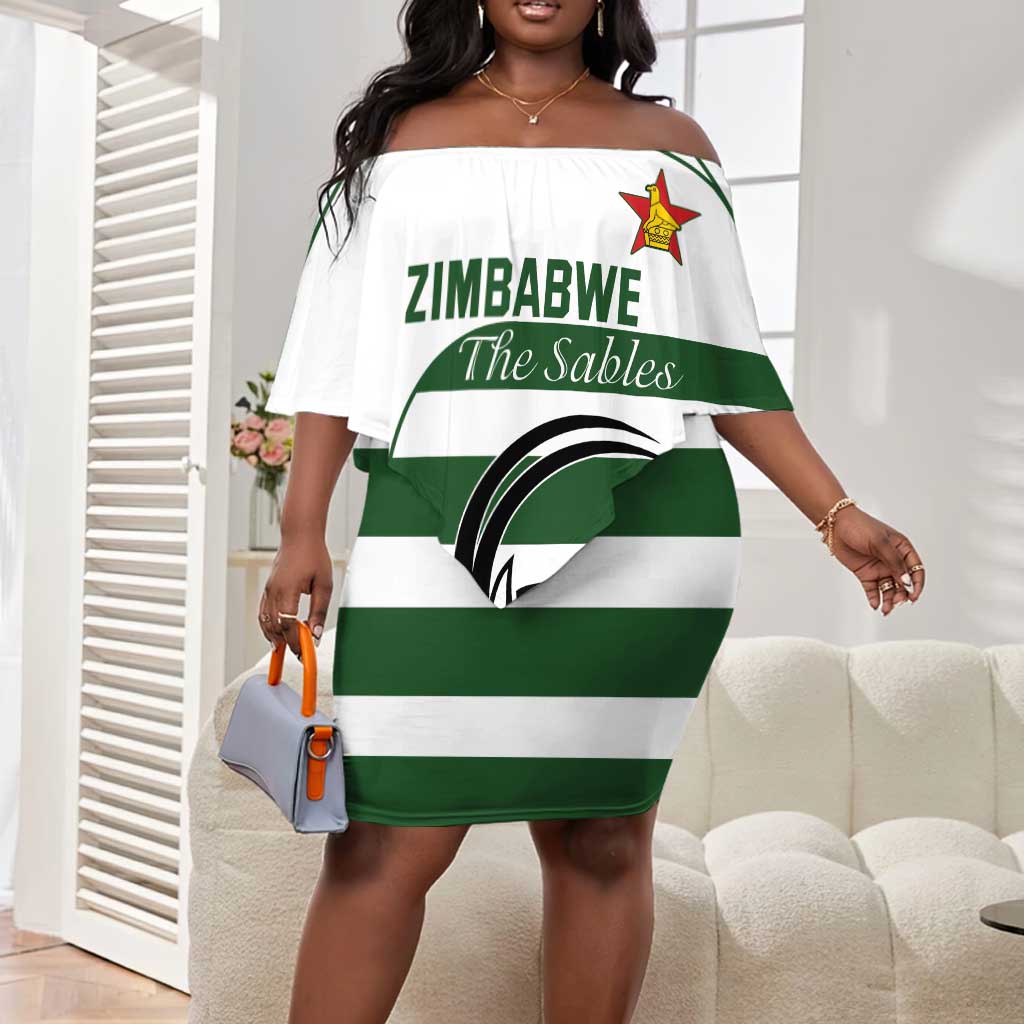 Custom Zimbabwe Sables Rugby Off Shoulder Short Dress Go Champion - African Pride