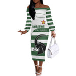 Custom Zimbabwe Sables Rugby Off The Shoulder Long Sleeve Dress Go Champion - African Pride