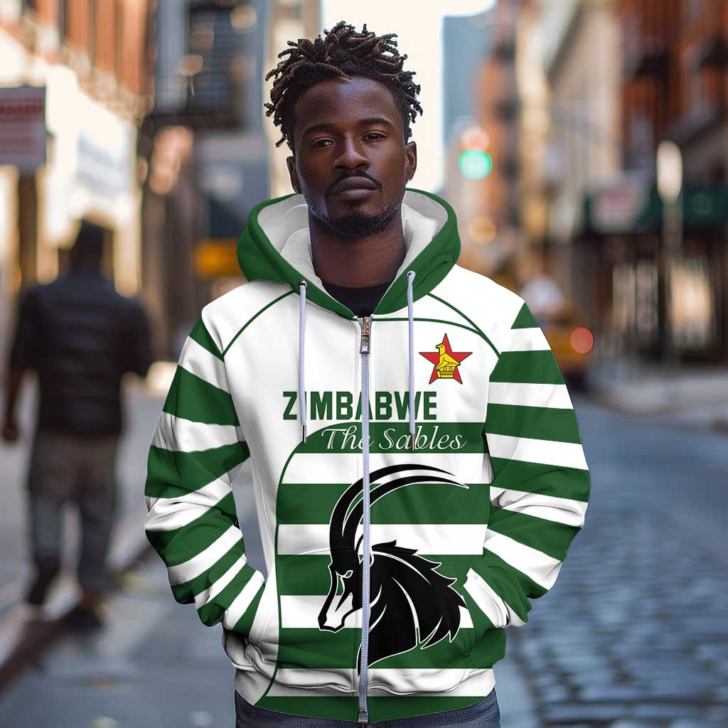 Custom Zimbabwe Sables Rugby Zip Hoodie Go Champion - African Pride