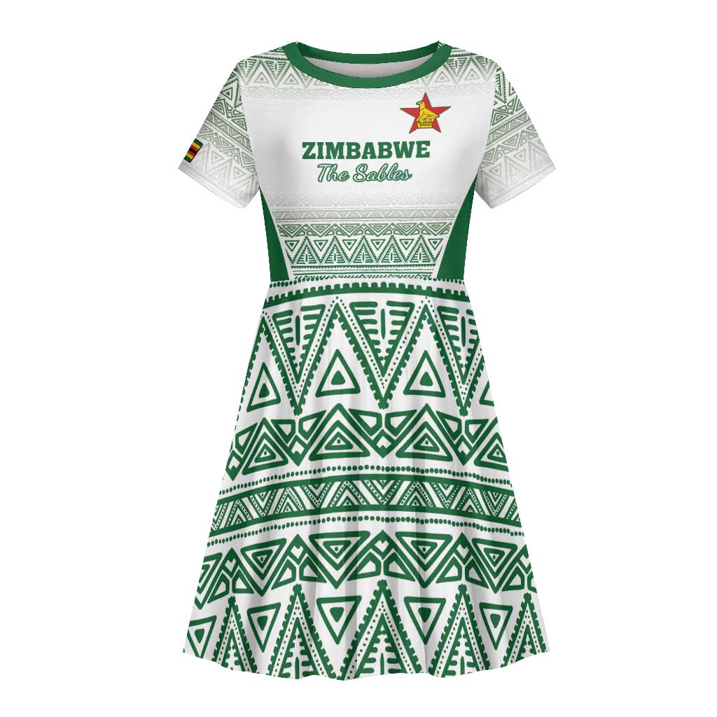 Custom Zimbabwe Sables Rugby Kid Short Sleeve Dress African Patterns - African Pride