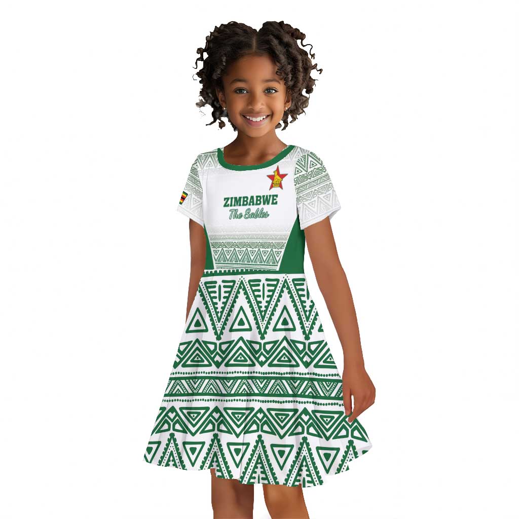 Custom Zimbabwe Sables Rugby Kid Short Sleeve Dress African Patterns - African Pride