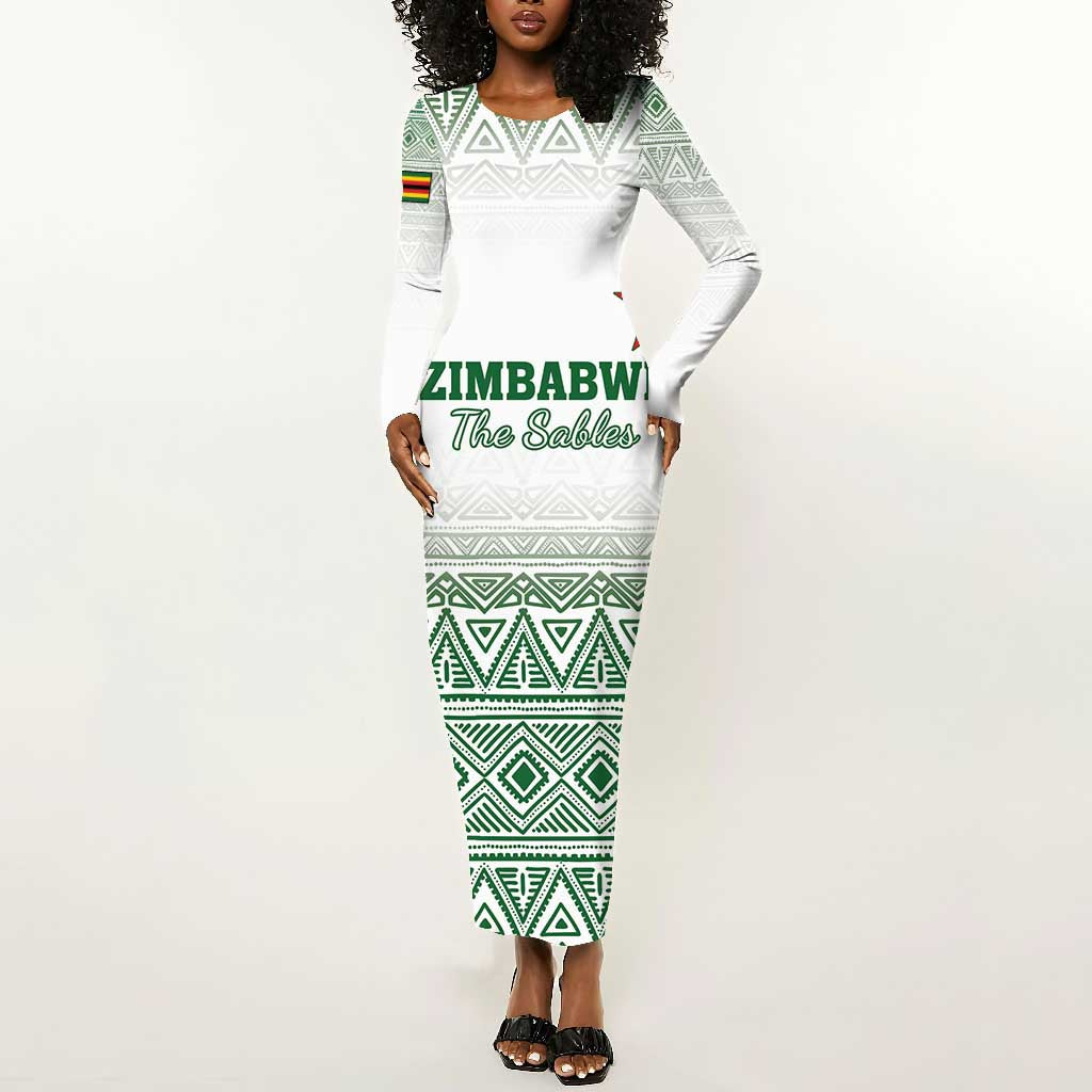 Custom Zimbabwe Sables Rugby Long Sleeve Bodycon Dress African Patterns - African Pride