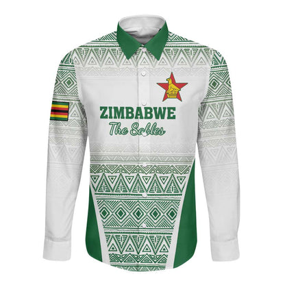 Custom Zimbabwe Sables Rugby Long Sleeve Button Shirt African Patterns - African Pride