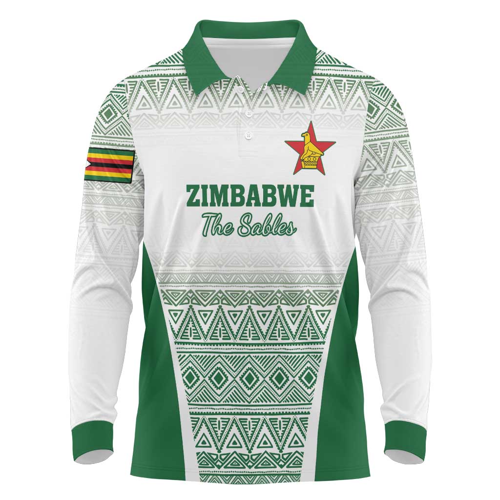 Custom Zimbabwe Sables Rugby Long Sleeve Polo Shirt African Patterns - African Pride