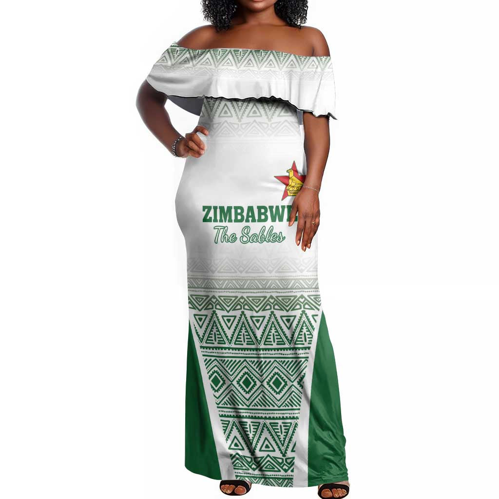 Custom Zimbabwe Sables Rugby Off Shoulder Maxi Dress African Patterns - African Pride