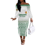Custom Zimbabwe Sables Rugby Off The Shoulder Long Sleeve Dress African Patterns - African Pride