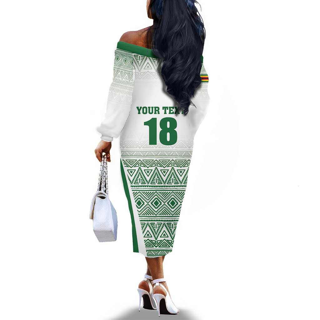 Custom Zimbabwe Sables Rugby Off The Shoulder Long Sleeve Dress African Patterns - African Pride