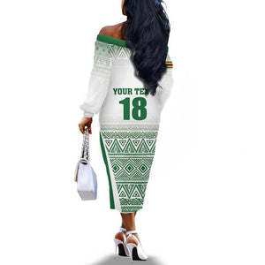 Custom Zimbabwe Sables Rugby Off The Shoulder Long Sleeve Dress African Patterns - African Pride