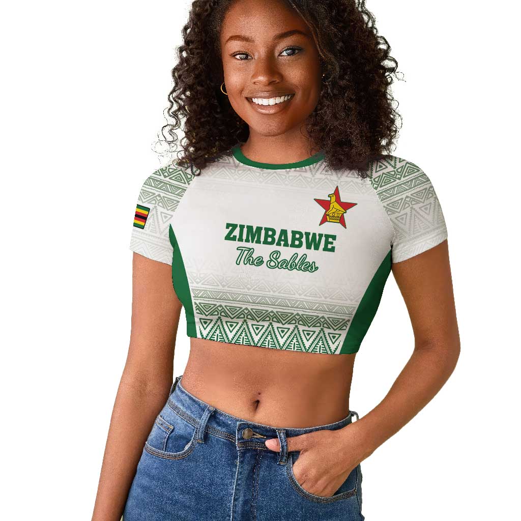 Custom Zimbabwe Sables Rugby Raglan Cropped T shirt African Patterns - African Pride