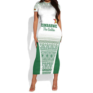 Custom Zimbabwe Sables Rugby Short Sleeve Bodycon Dress African Patterns - African Pride