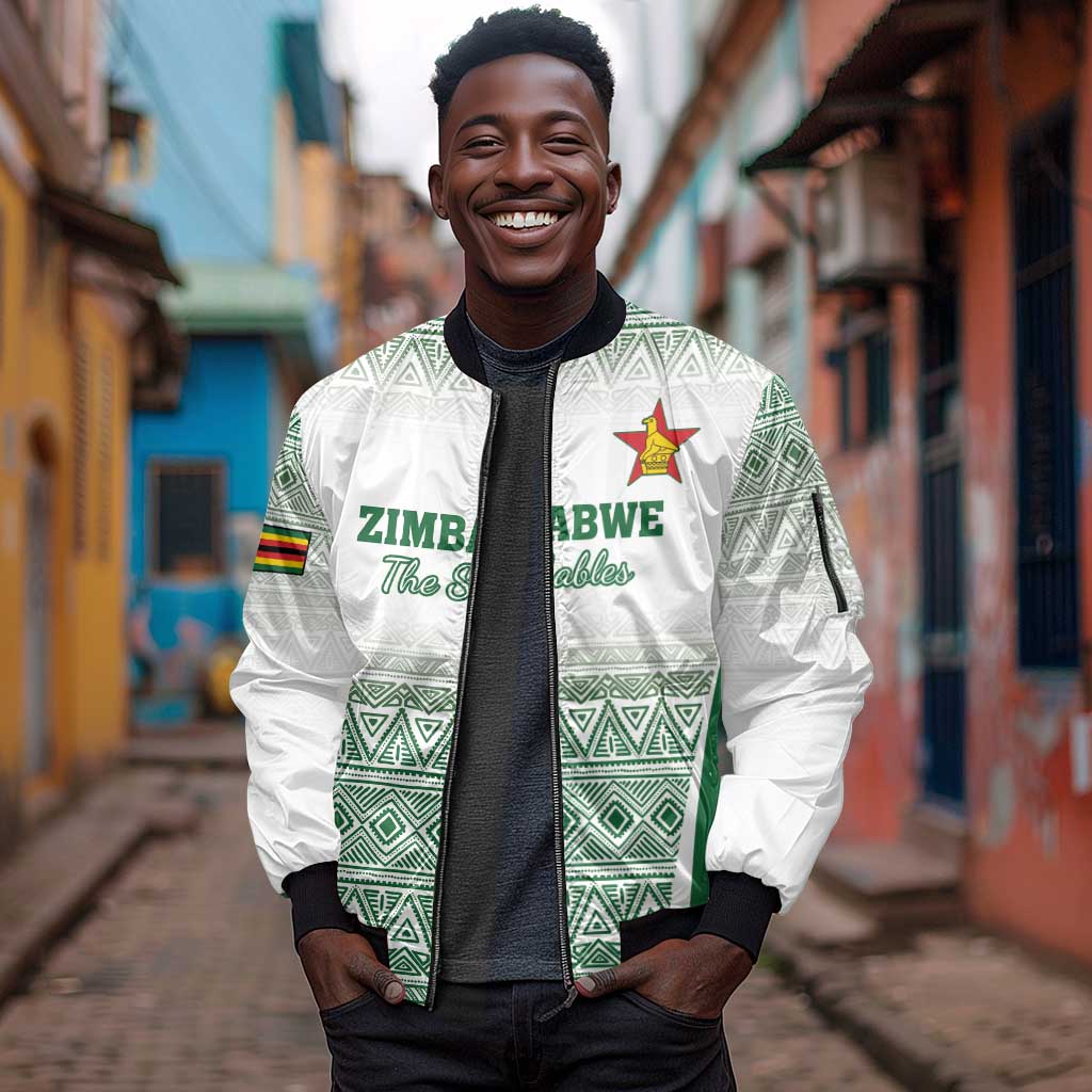 Custom Zimbabwe Sables Rugby Sleeve Zip Bomber Jacket African Patterns - African Pride