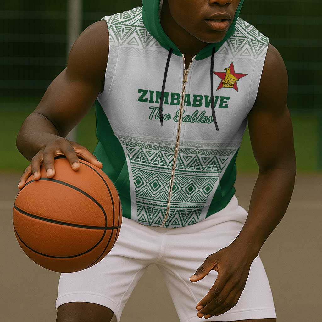 Custom Zimbabwe Sables Rugby Sleeveless Zip Hoodie African Patterns - African Pride