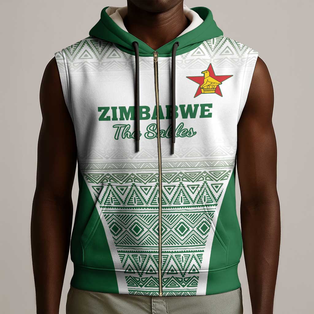 Custom Zimbabwe Sables Rugby Sleeveless Zip Hoodie African Patterns - African Pride